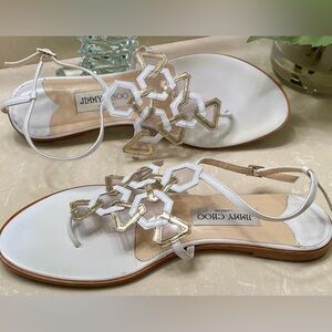 Jimmy Choo Women Metallic White Gold Gorgeous Sandals